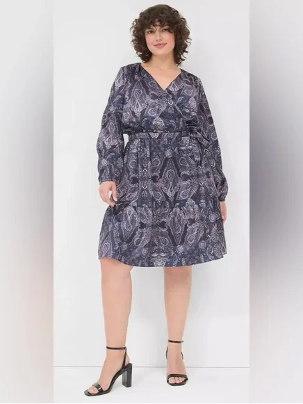 Lane Bryant Paisley Faux Wrap Longsleeve Midi Dress NWT Navy Floral Size 14